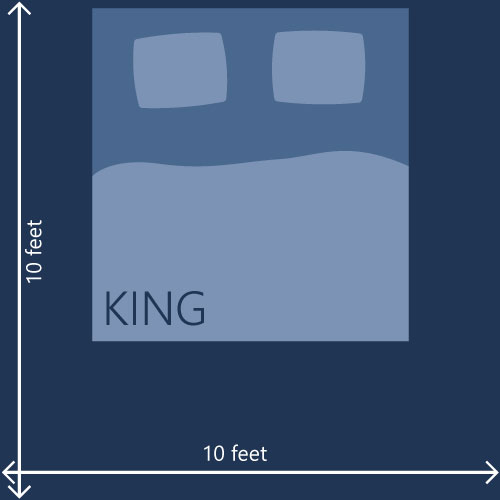 10 feet room and king size bed illustrated