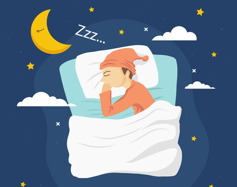 a man sleeping on a mattress with a moon and zzz sign a man sleeping on a mattress with a moon and zzz sign