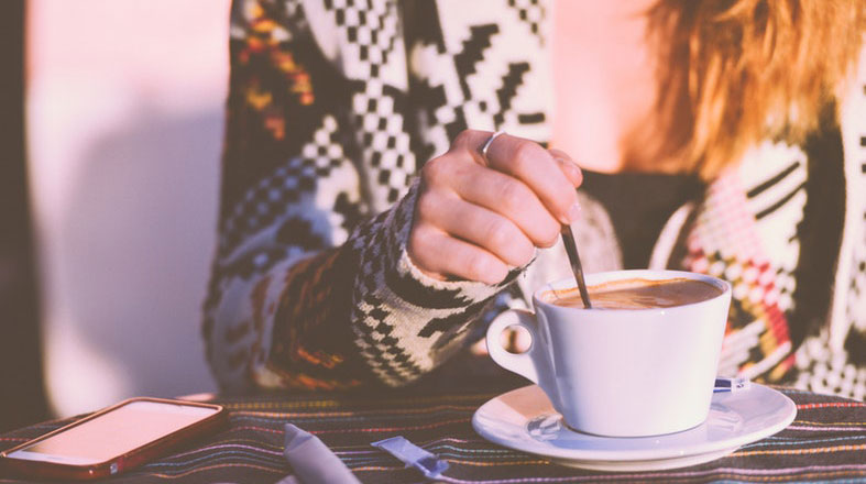Drinking coffee