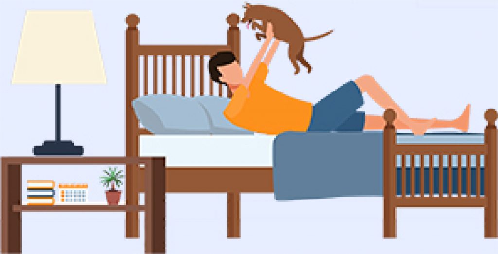 Illustration Of Man Playing With Dog In a Bed