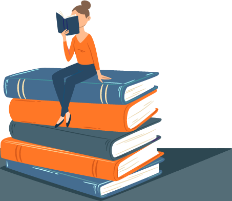 A Student Sitting On Books and Reading