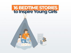 Illustration showing woman reading a bedtime story to two kids