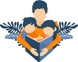 Illustration of a Father Reading a Bedtime Story To His Kids Illustration of a Father Reading a Bedtime Story To His Kids