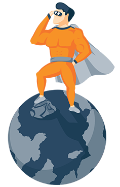 Illustration Of a Superhero Standing on Top of the Planet