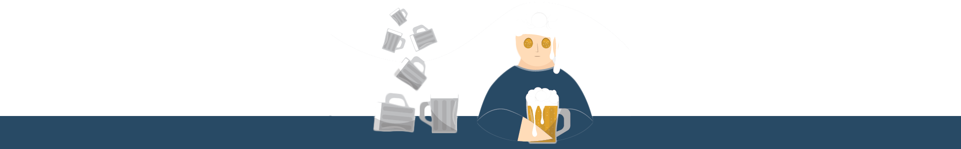 Illustration of a Man at the Bar and Drinking a Lot of Beer