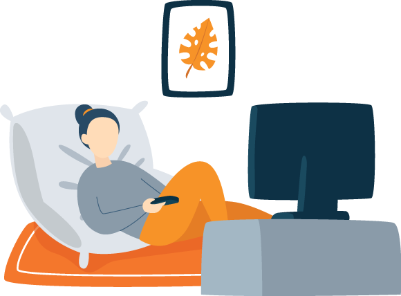 Illustration of a Young Woman Watching TV Before Bed Illustration of a Young Woman Watching TV Before Bed