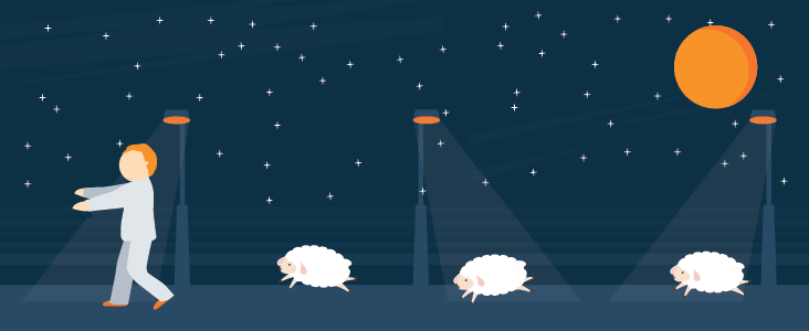Illustration of a Boy Sleepwalking Followed By Little Sheeps