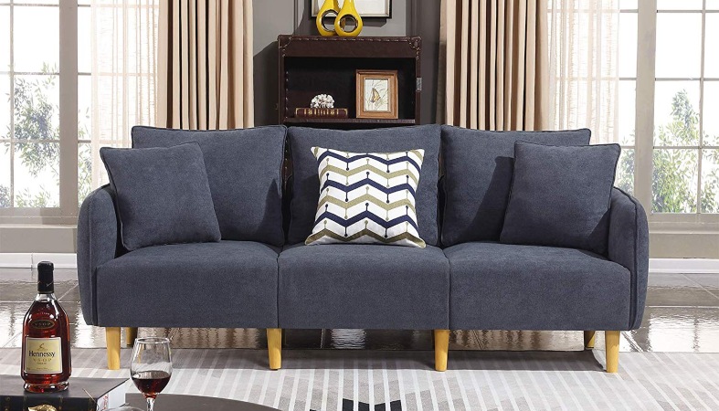 dark blue couch in a living room