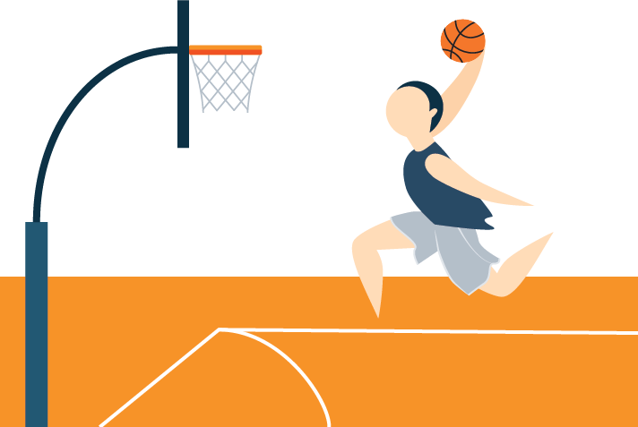 A Basketball Player Shooting a Basketball Toward a Hoop Illustration