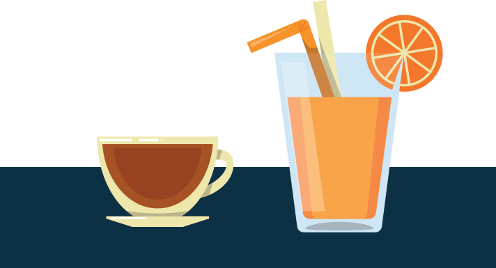 A Cup of Coffee Next to a Glass of Orange Juice Illustration