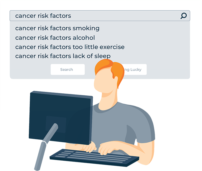 A Man Looking Up Cancer Risk Factors On Computer Illustration