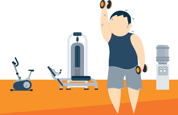 Illustration of An Athlete Lifting Dumbbells in a Gym