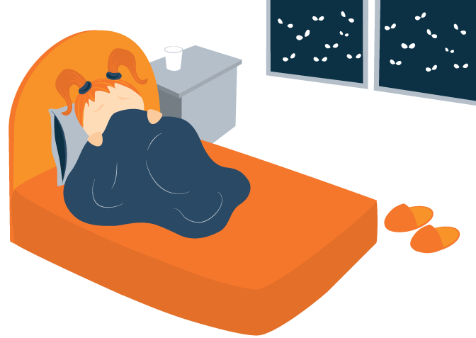 Illustration of Anxious Child Awaken in Bed Illustration of Anxious Child Awaken in Bed