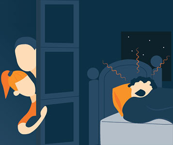 Illustration of Mother and Father Checking Their Sleeping Child