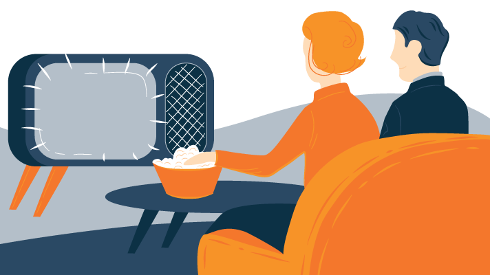 Illustration of Two People Watching TV - Retro Style