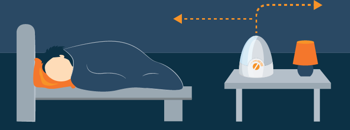 Illustration of a Child Sleeping While Humidifier is Working