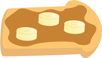 Illustration of a Toasted Bread with Peanut Butter and Sliced Bananas on Top