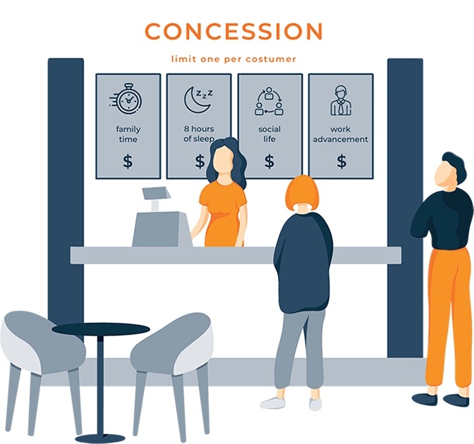 A Man Stands at a Concession Stand Ready to Order Illustration