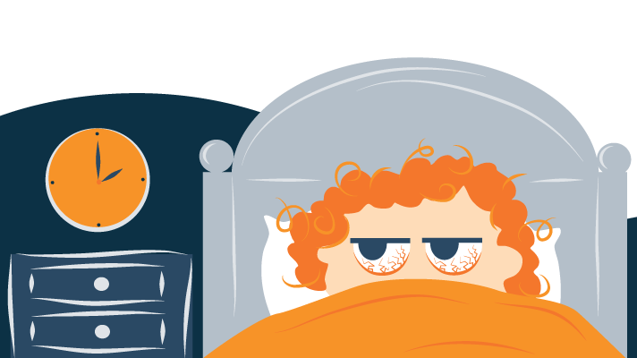 A Woman Lying in Bed at Night with Her Eyes Wide Open Illustration