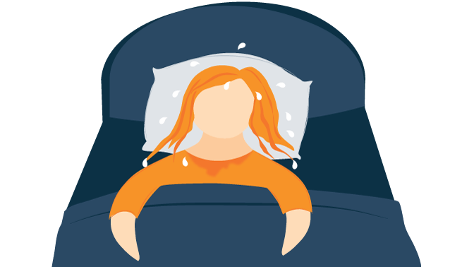 A Woman Sweating while Laying in Bed Illustration