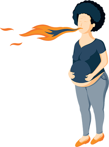 Illustration Of Pregnant Lady Blowing Fire as a Result of GERD