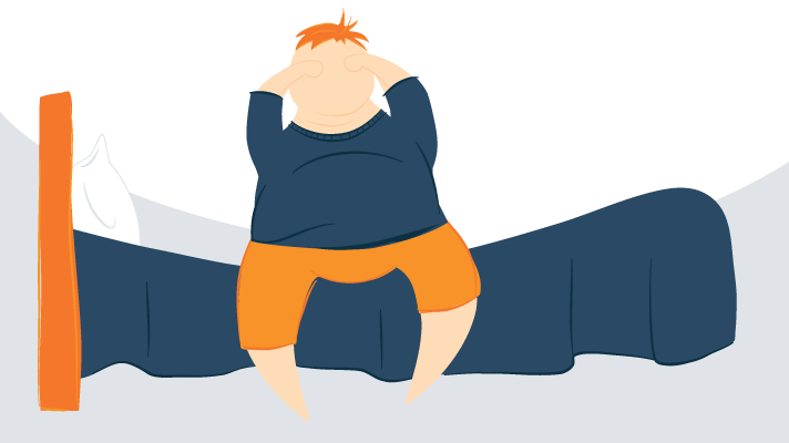 Illustration of a Man Sitting on The Edge of the Bed Rubbing His Eyes Illustration of a Man Sitting on The Edge of the Bed Rubbing His Eyes