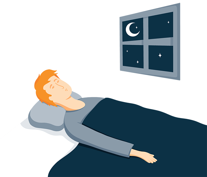 Man Laying in Bed Wide Awake Illustration Man Laying in Bed Wide Awake Illustration