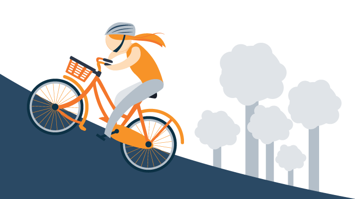 Woman Riding Bike up the Hill Illustration