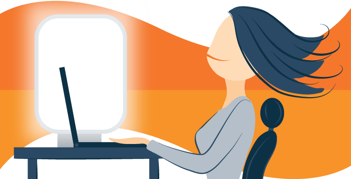 Woman on Light Therapy While Working Illustration Woman on Light Therapy While Working Illustration