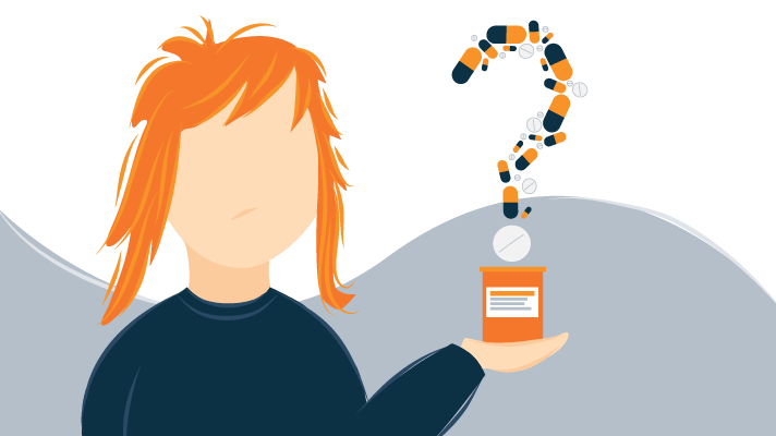 Young Woman Holding a Bottle of Pills Illustration Young Woman Holding a Bottle of Pills Illustration