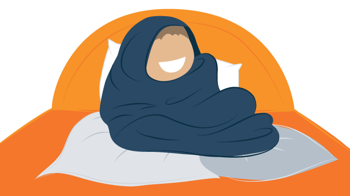 A Smiling Person Wrapped up in Heaps of Blankets Illustration