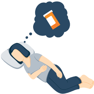 A Woman who is Awake in Bed Thinks of Pill Bottle Illustration A Woman who is Awake in Bed Thinks of Pill Bottle Illustration