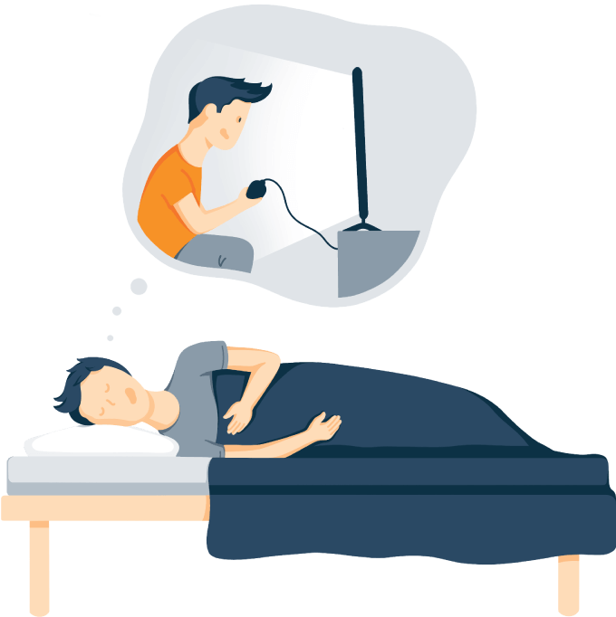 Asleep Kid Dreaming of Himself Playing Video Game
