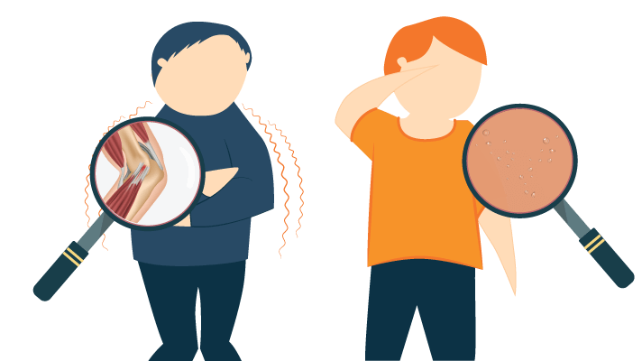 Graphic of One Person Shivering Standing Next To Someone Sweating