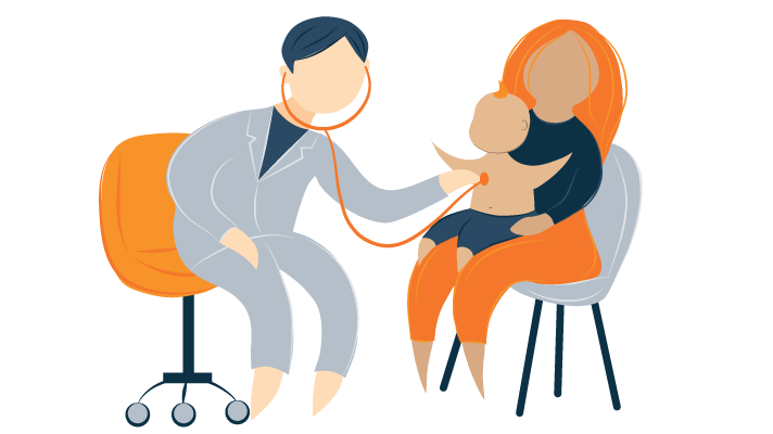 Pediatrician Checking Baby in Mother's Lap Pediatrician Checking Baby in Mother's Lap