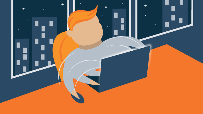 A Man Typing Excitedly Late at Night Illustration