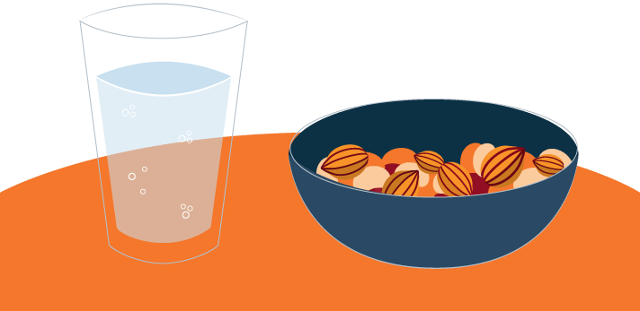 Bowl of Nuts and a Glass of Water Illustration