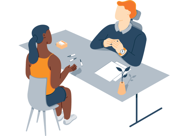 Illustration Of a Patient Having Discussion with an Acupancturis Illustration Of a Patient Having Discussion with an Acupancturis