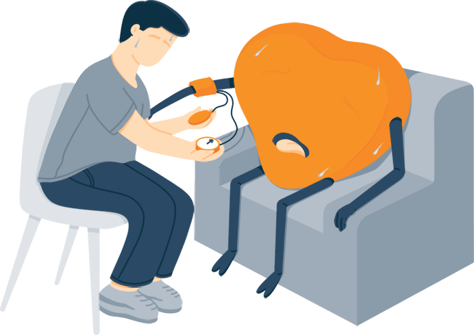 Illustration of Tom and His Heart Having High Blood Pressure Illustration of Tom and His Heart Having High Blood Pressure