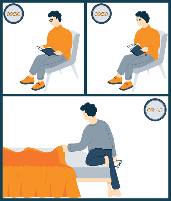 Illustration of a Guy Going to Bed After Noticing What Time It Is