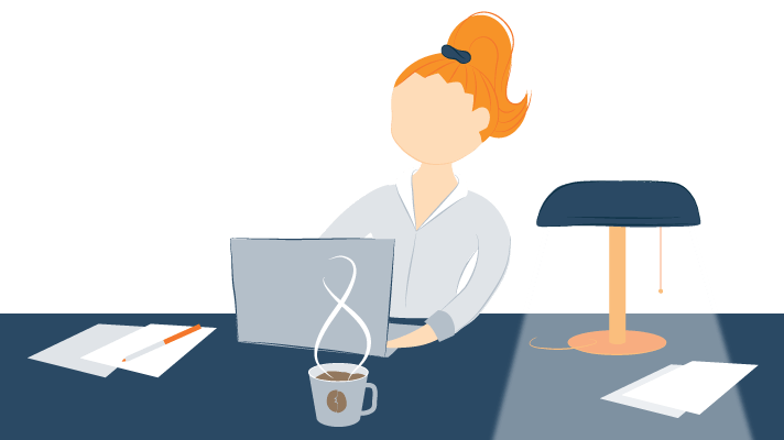 Student Sitting at a Well Organized Desk Working Illustration