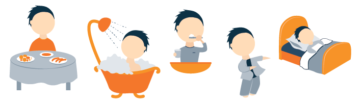 A Boy Having Bedtime Routine Illustration