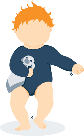 Baby Learning to Walk While Holding Their Lovey Illustration Baby Learning to Walk While Holding Their Lovey Illustration