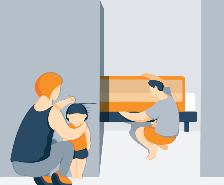Dad Adjusting Bedrail Shorter as the Child Grows Illustration Dad Adjusting Bedrail Shorter as the Child Grows Illustration