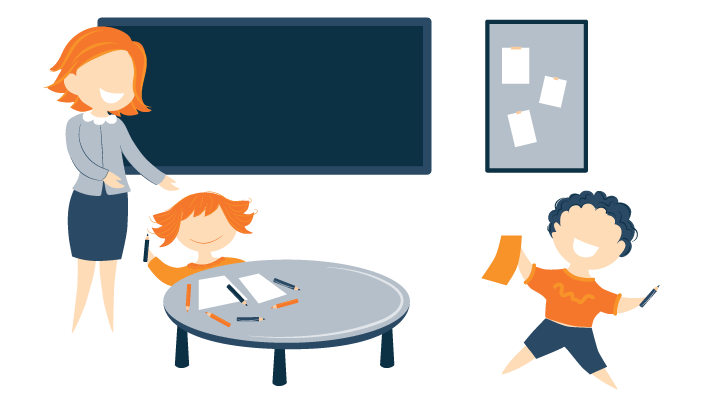 Happy Kids in Kindergarten Illustration