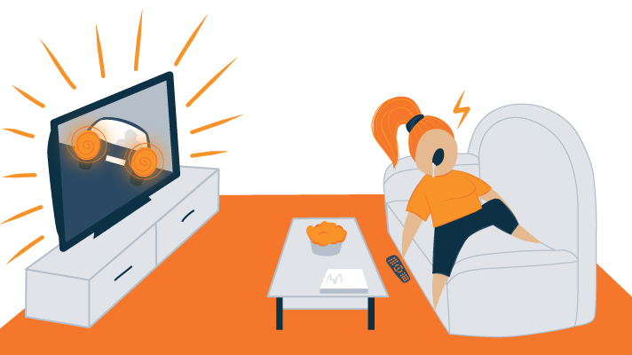 Illustration of A Woman Asleep on a Couch in front of a Movie Still Playing