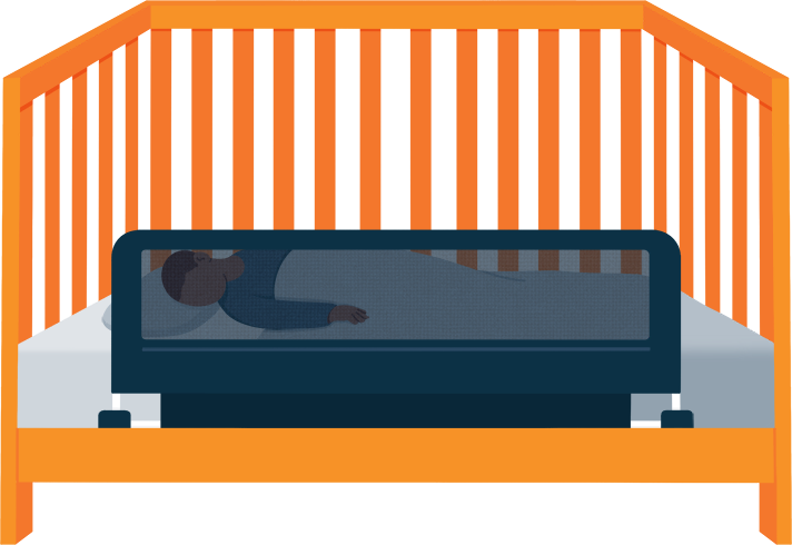 Illustration of a Toddler in Convertible Crib with Bedrail Illustration of a Toddler in Convertible Crib with Bedrail