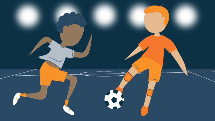 Kids Playing Soccer At Night Illustration