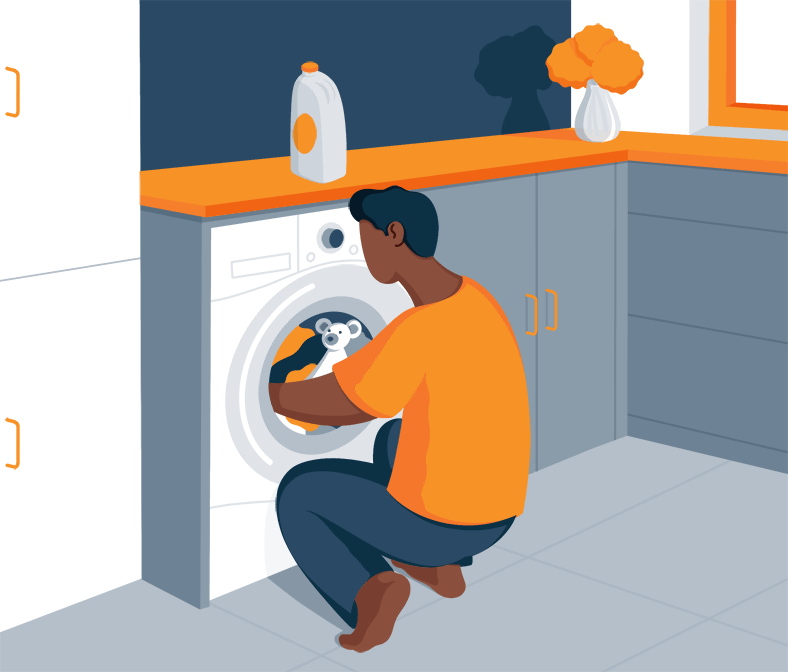 Parent Tossing the Lovey into the Washing Machine Illustration Parent Tossing the Lovey into the Washing Machine Illustration