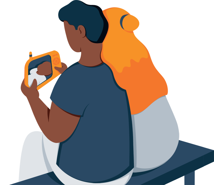 Parents Looking at the Screen of a Baby Monitor Illustration Parents Looking at the Screen of a Baby Monitor Illustration
